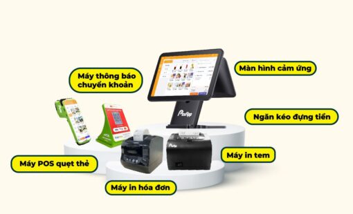 Máy POS PosApp PA680 hai màn hình 15,6 inch và 11,6 inch tại quầy thu ngân