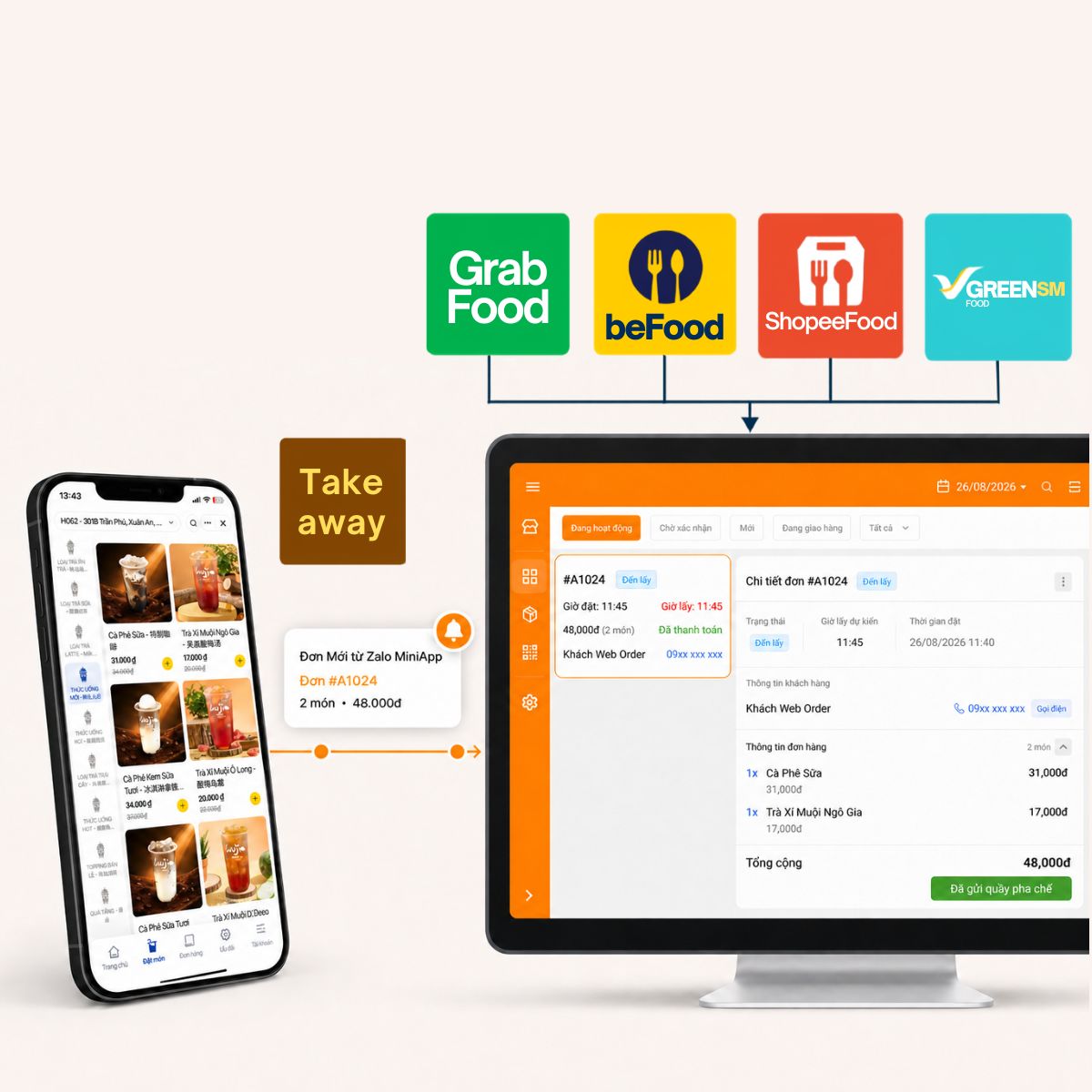 Đơn đặt hàng từ nhiều kênh được chuyển về hệ thống PosApp