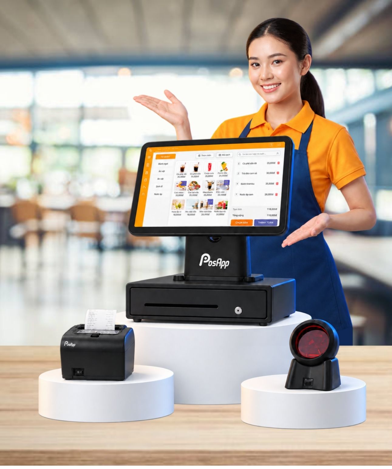 Máy POS thu ngân PosApp PA680 màn hình 15.6 inch tại quầy bán hàng