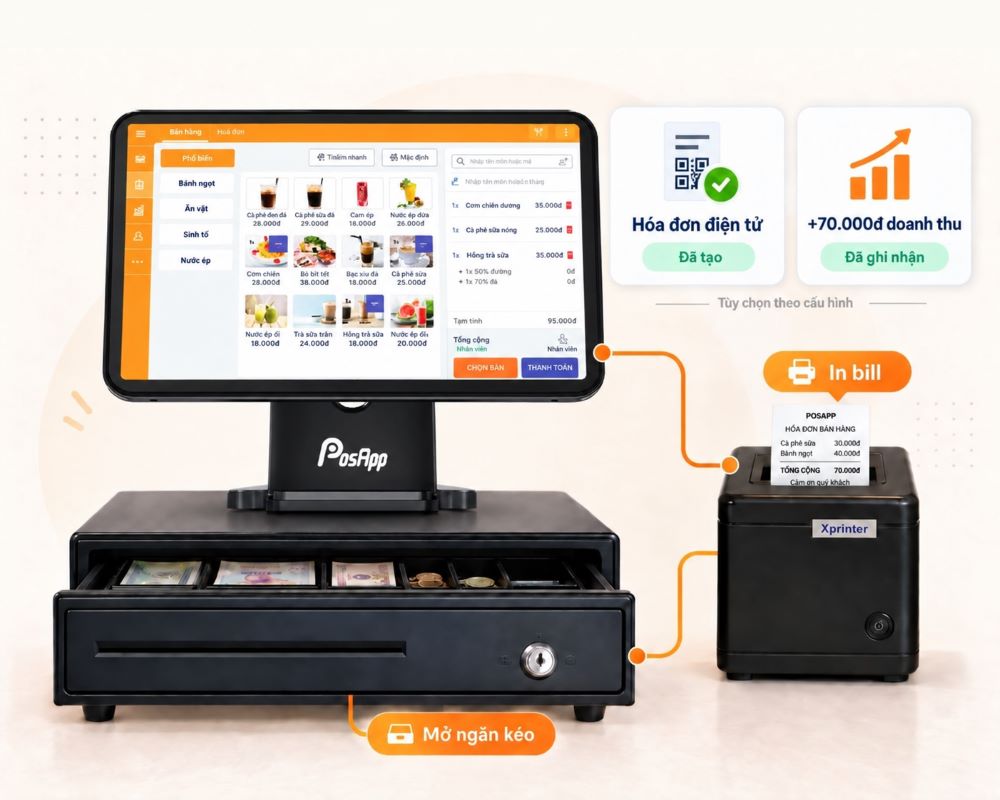 Giao diện xác nhận thanh toán và xuất hóa đơn trên PA680